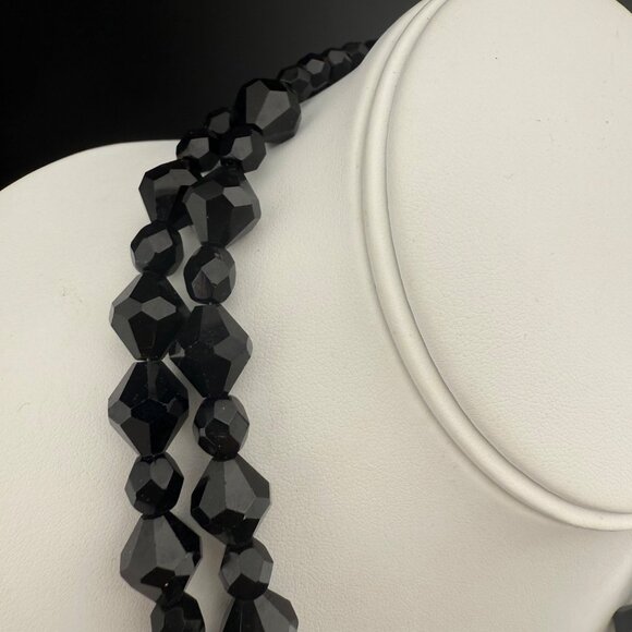 Faceted Black Glass Bead Necklace With 14K Gold Filled Accents Two-Strand Elegan - Picture 2 of 9